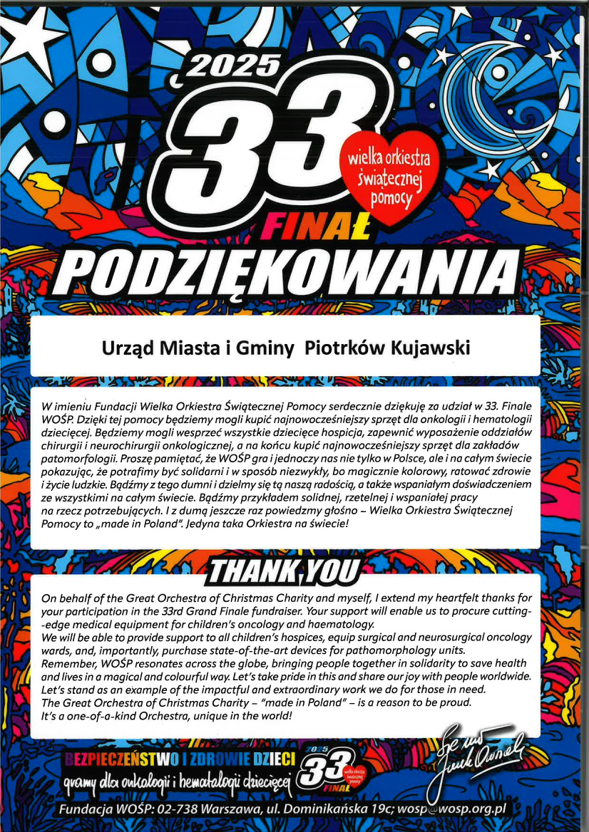 Wielka Orkiestra Świątecznej Pomocy - 33 FINAŁ 2025 - PODZIĘKOWANIA